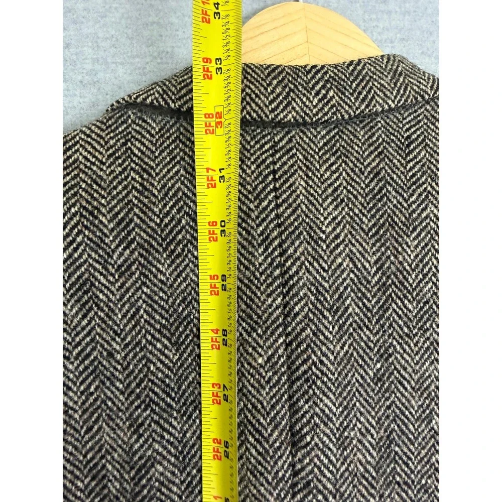 Vintage Bespoke Harris Tweed Herringbone Wool Blazer Sport Coat Brown 42R
